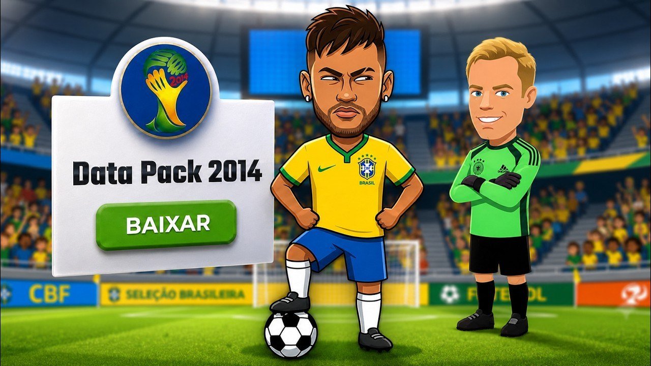 Miniatura do vídeo do Data Pack 2014, com dois jogadores em um estádio